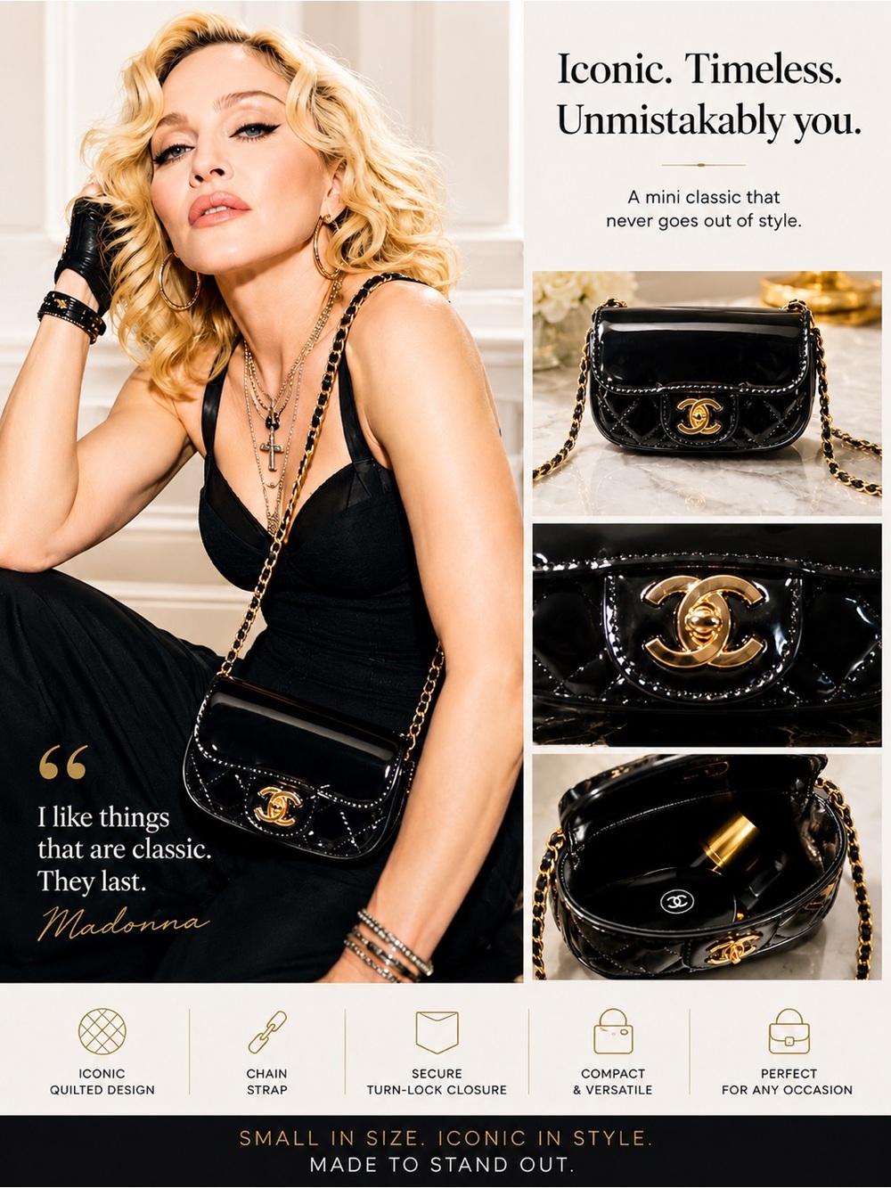 Black Chanel MAKEUP Quilted Patent Mini Crossbody with Gold Chain